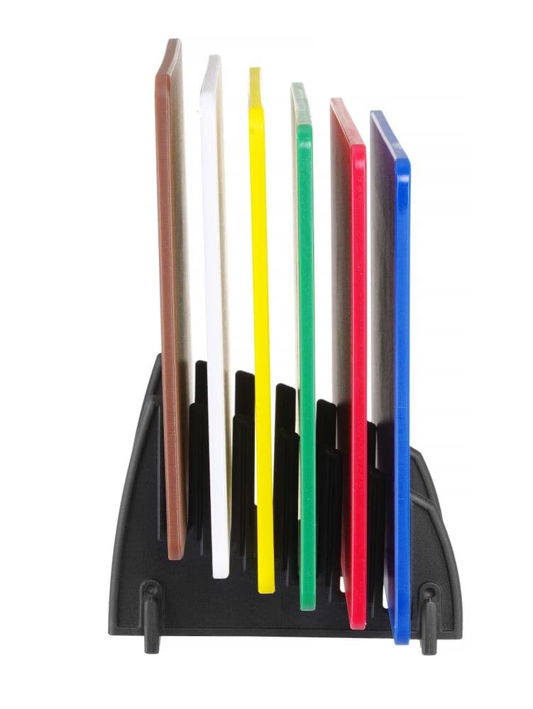 6 darabos HACCP vágódeszka-készlet tartóval - 6 db. - 450x300x(H)10mm - 2