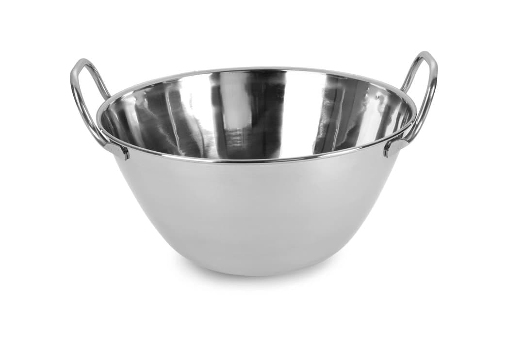 Conical mixing bowl 50 cm 25 liter stainless steel with two tube handles