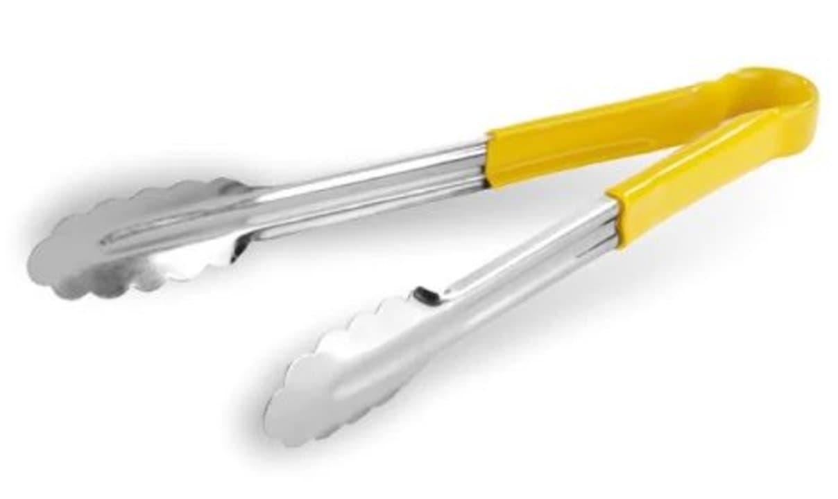 Scalloped tongs 40 cm stainless steel with yellow PVC handle
