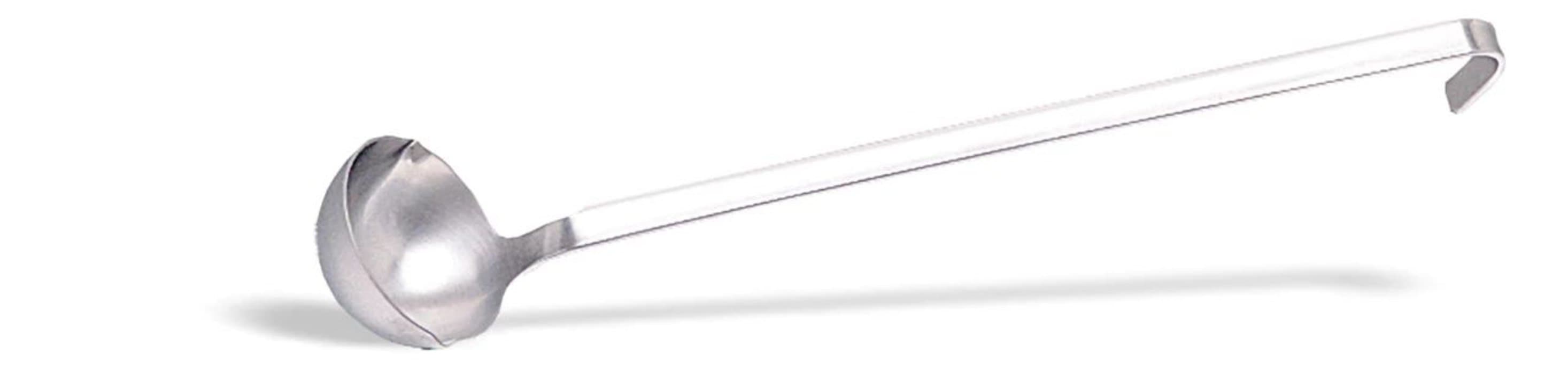 One piece ladle with two spouts stainless steel with 0.07 liter bowl