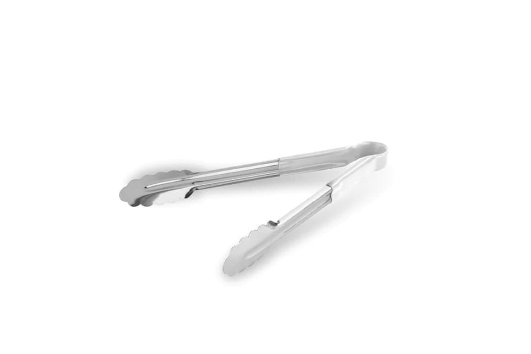 Scalloped tongs 30 cm stainless steel with white PVC handle