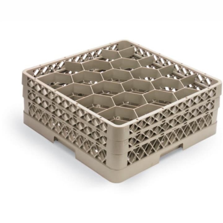 Full-size 20-compartment Traex® Rack Max® glass rack with five extenders in beige