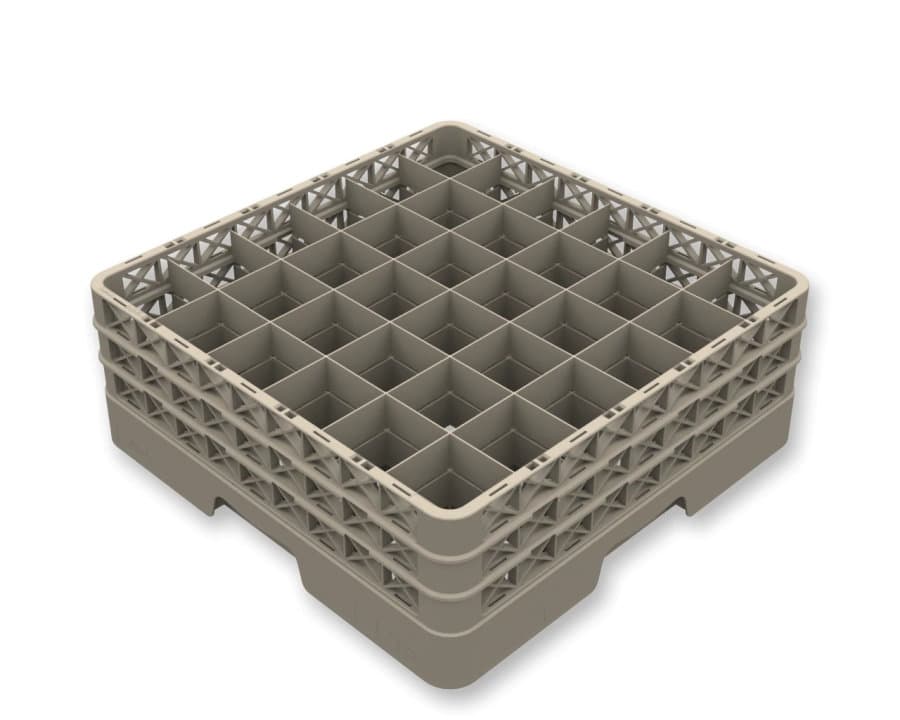 Open Flap Rack 36-compartment rack full size polypropylene in beige with two extenders