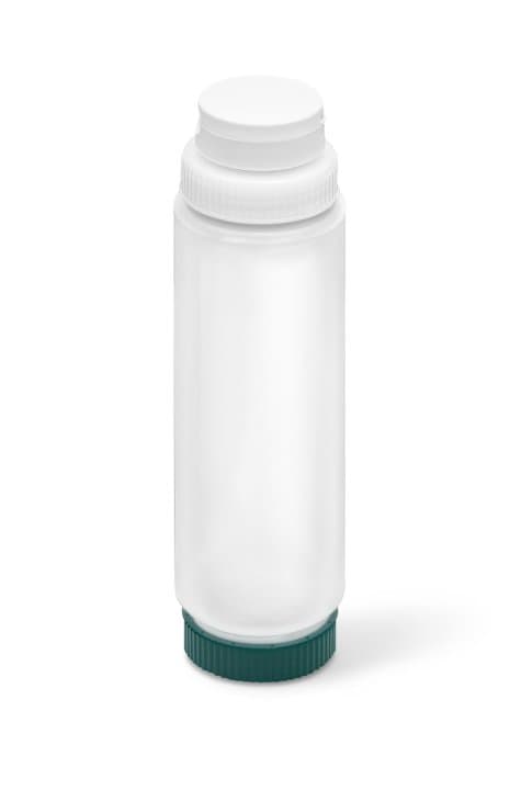 24-ounce Traex® FIFO clear squeeze dispenser with white FlowCut™ cap and green base cap