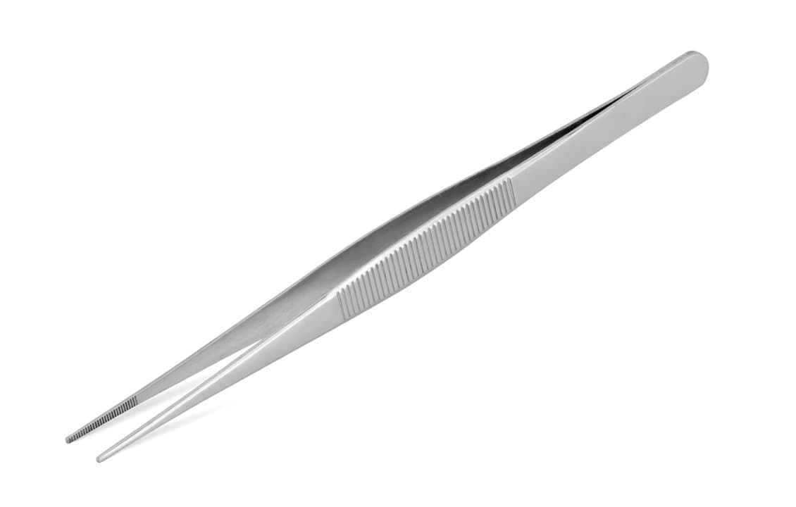 Small fine tip straight tweezers 16 cm stainless steel