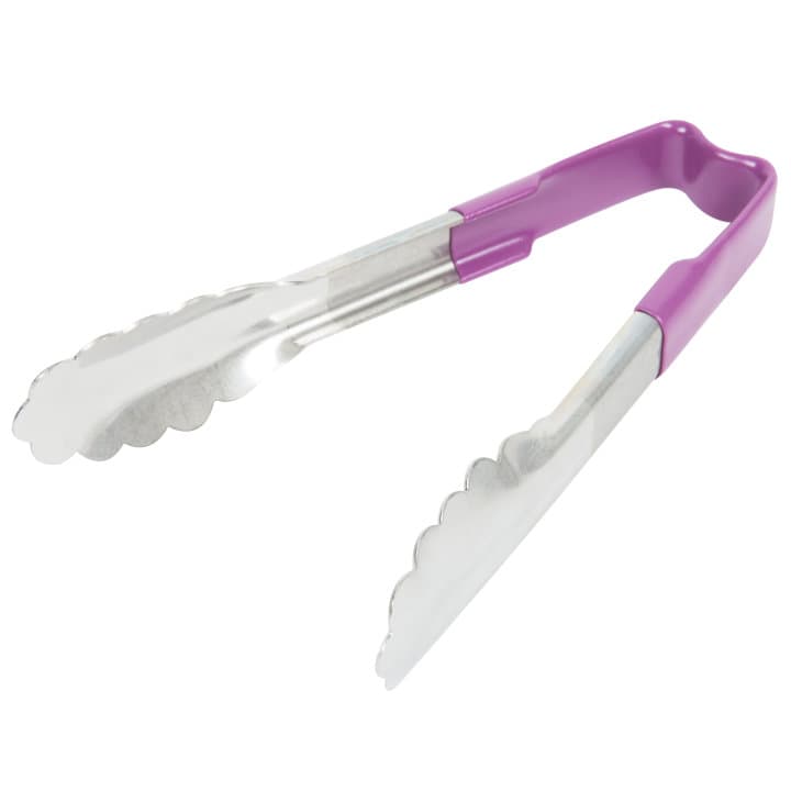 6-inch stainless steel one-piece scalloped tongs with purple Kool-Touch® handle