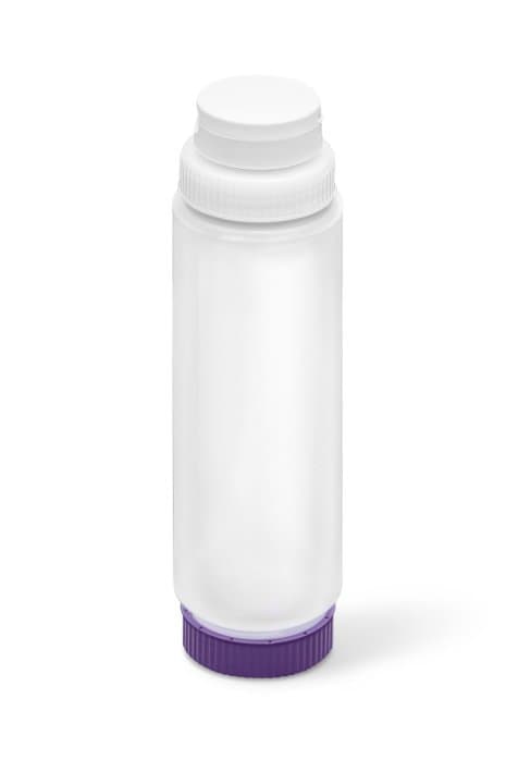 24-ounce Traex® FIFO clear squeeze dispenser with white FlowCut™ cap and purple base cap