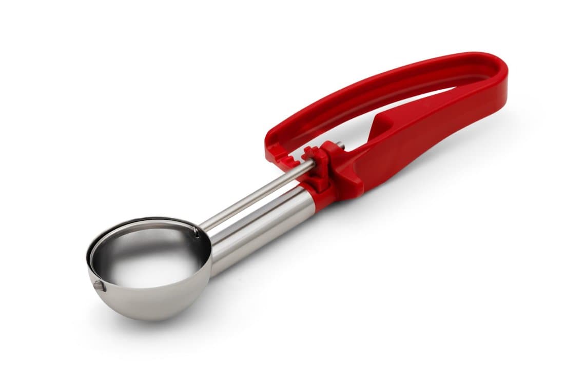 1.52-ounce extended-length disher with red squeeze-handle
