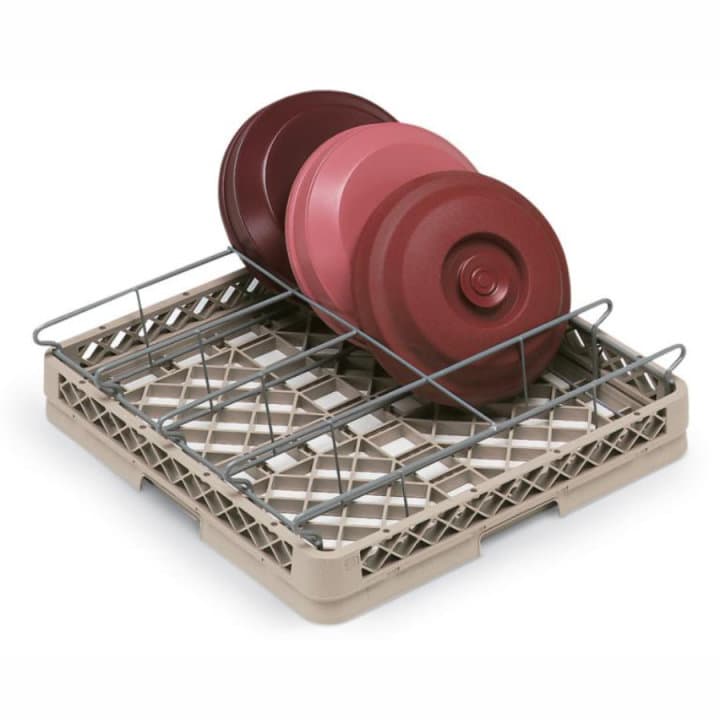 Full-size ten-compartment Traex® insulated plate cover rack in beige