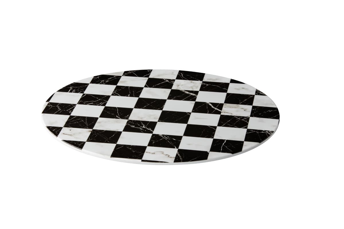Tálalólap checked kerek, fekete/fehér, 33 cm