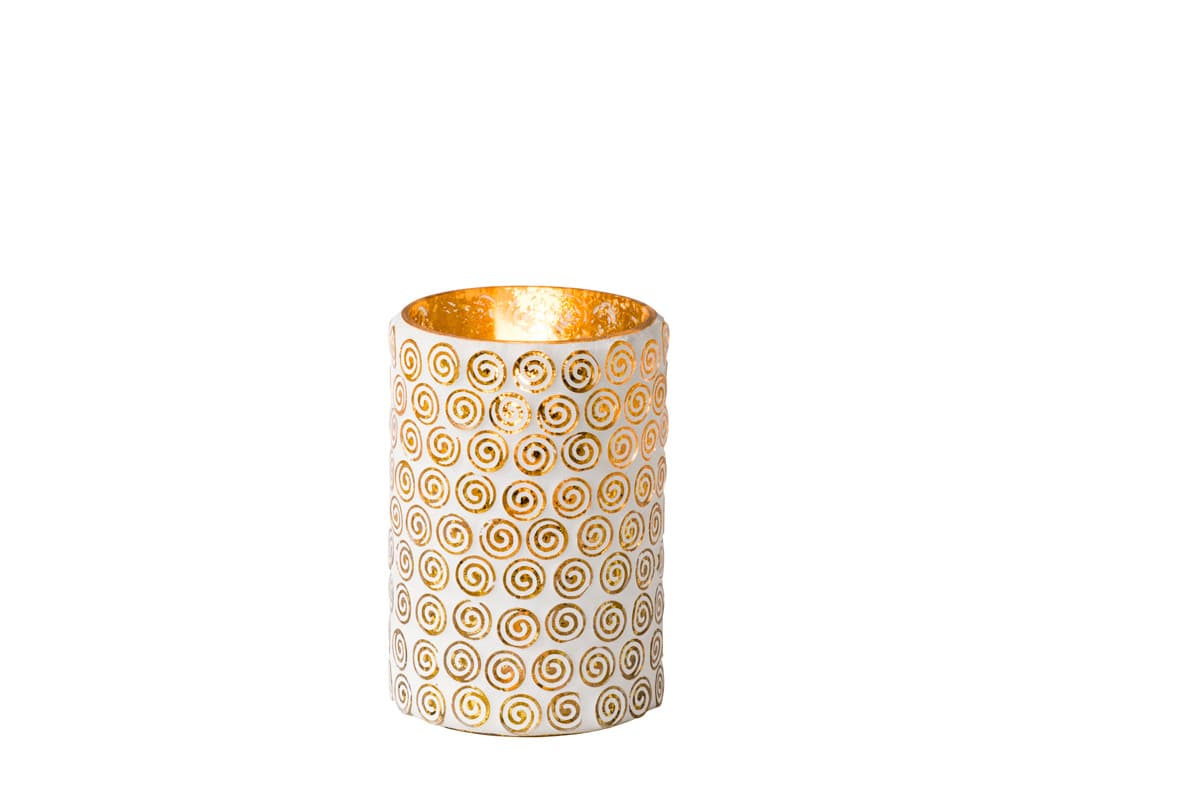 Gyertyatartó +gold rings, fehér, 7,5 x 12 cm