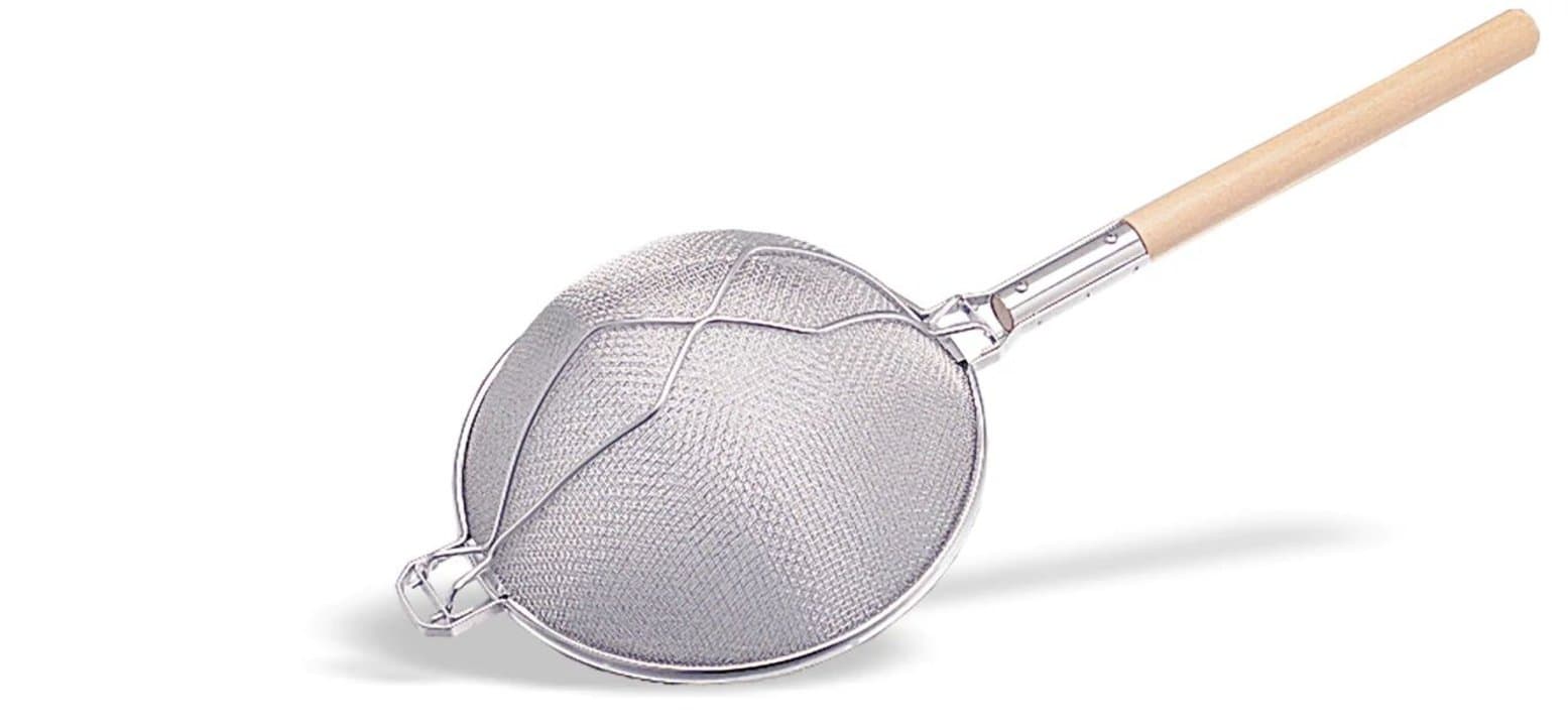 Reinforced double-mesh strainer 35 cm stainless steel with wood handle