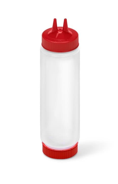 24-ounce Traex® FIFO clear squeeze dispenser with red Twin Tip™ and red base cap