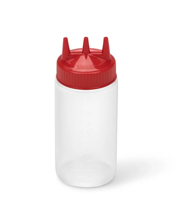 16-ounce Traex® Color-Mate Tri Tip™ wide-mouth clear squeeze dispenser with red top