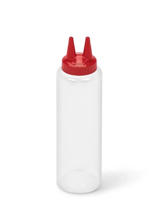 12-ounce Traex® Color-Mate Twin Tip™ clear squeeze dispenser with red top