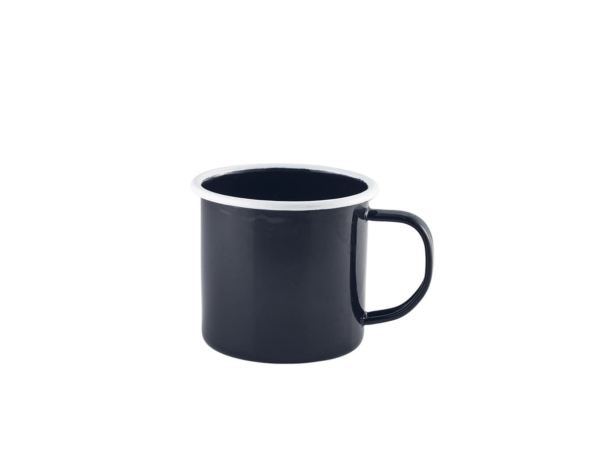 Enamel bögre, fekete/fehér, Ø 9 cm, 360 ml
