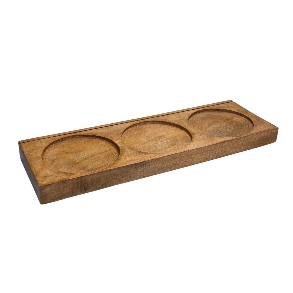 Büfé bemutató 3 darab mangófa fa -hoz tálaló üvegtégely 51 x 17 x 3,5 cm